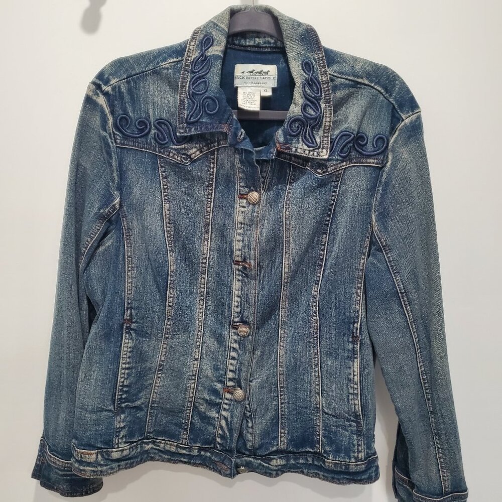 Back In The Saddle Womens Denim Jacket Southwestern Detail Embroidery Rodeo XL - Picture 2 of 11